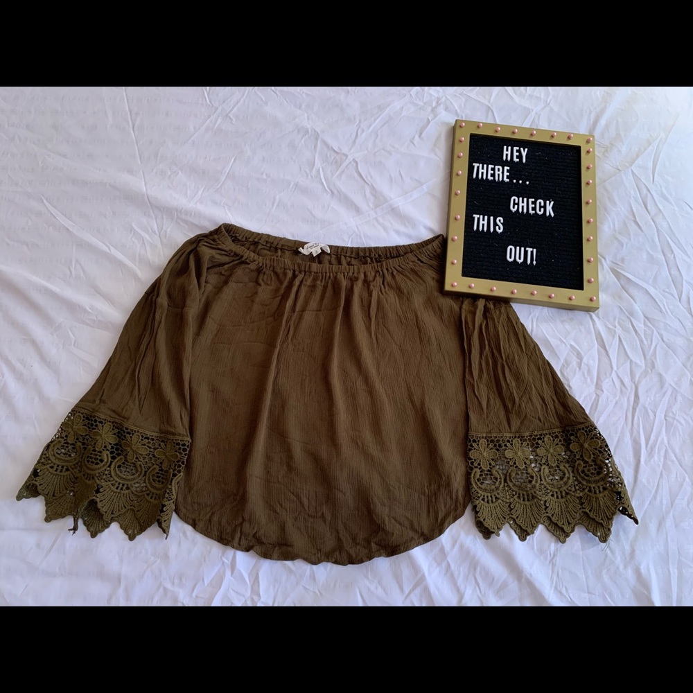 Lovetree Olive Green Casual Off the shoulde…